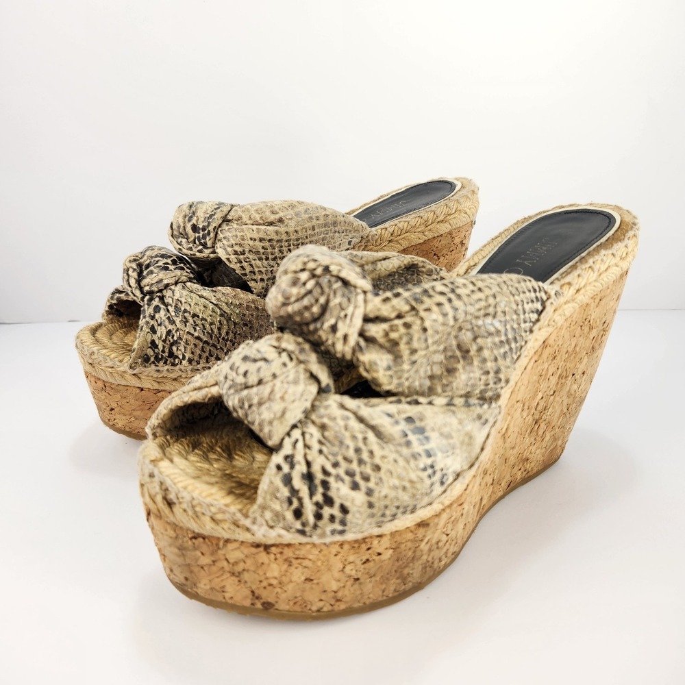 Jimmy Choo Snake Print Cork Wedge Slide Sandals‎ Women's Size 37 Italy